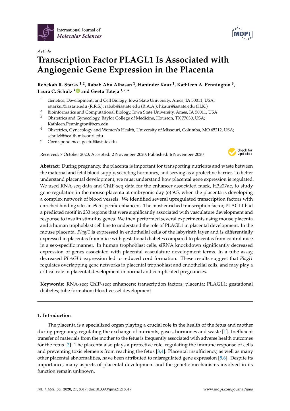 Transcription Factor PLAGL1 Is Associated with Angiogenic Gene Expression in the Placenta