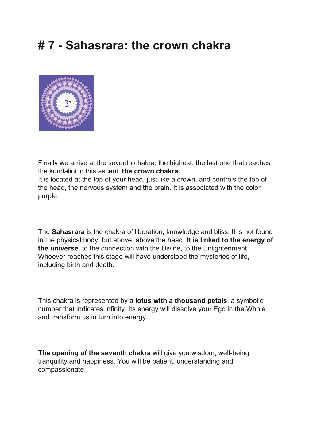 7 - Sahasrara: the Crown Chakra