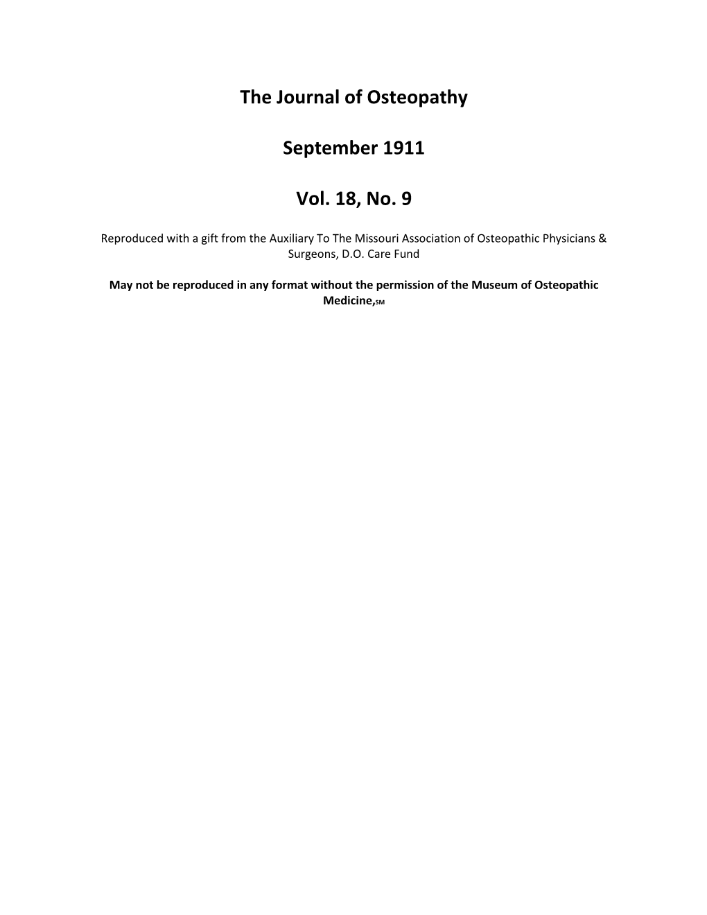 The Journal of Osteopathy September 1911 Vol. 18, No. 9