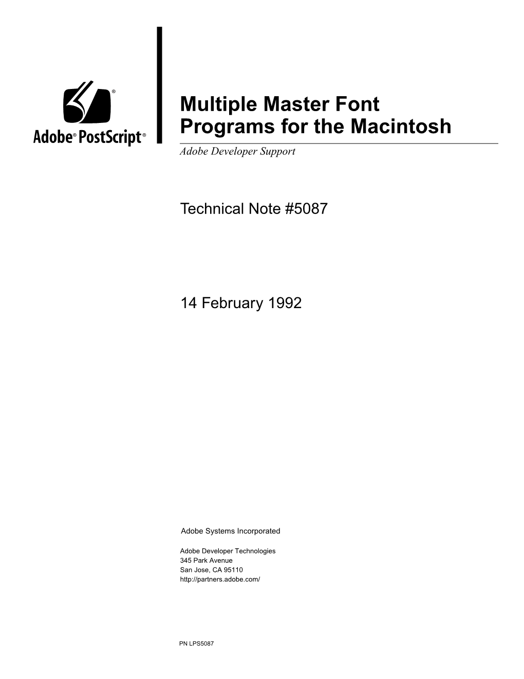 Multiple Master Font Programs for the Macintosh