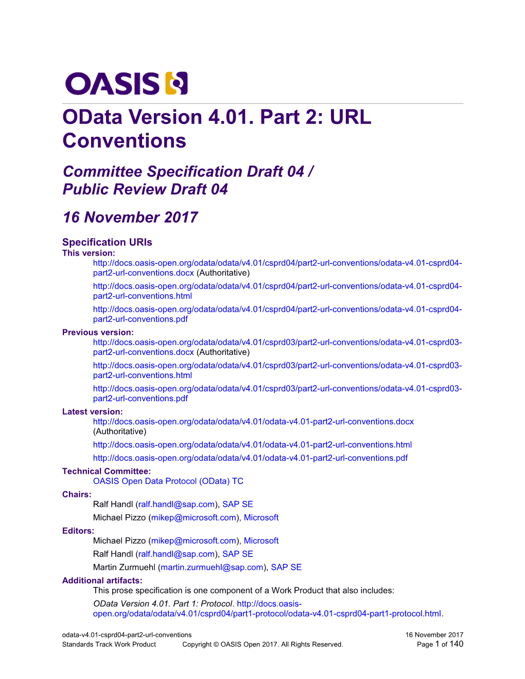 Odata Version 4.01. Part 2: URL Conventions