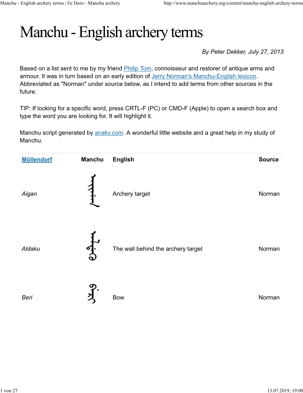 Manchu - English Archery Terms | Fe Doro - Manchu Archery