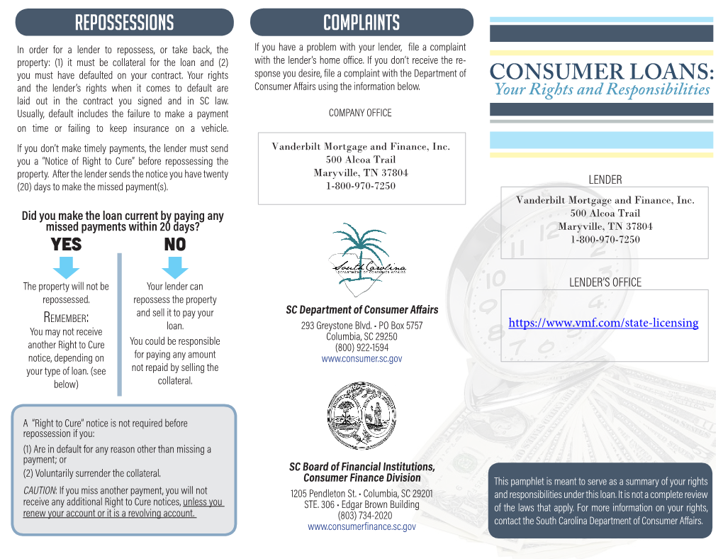 CONSUMER LOANS: Laid out in the Contract You Signed and in SC Law