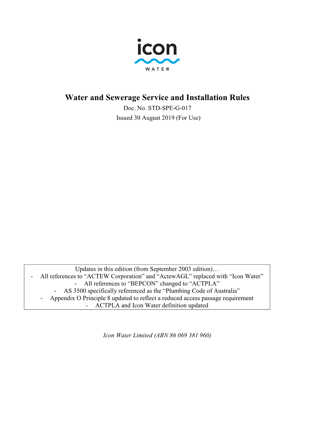Water and Sewerage Service and Installation Rules Doc