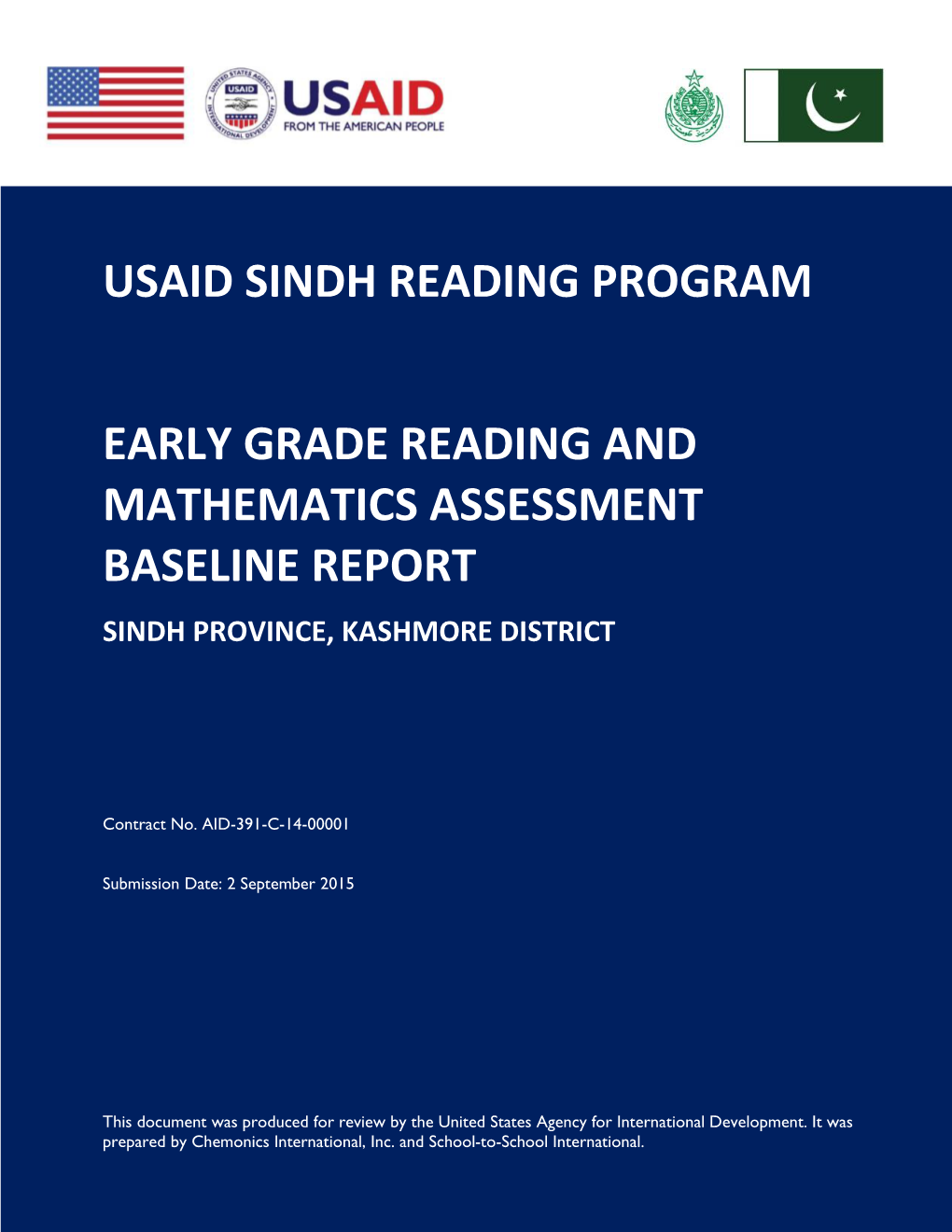 Usaid Sindh Reading Program Early Grade Reading and Mathematics Assessment Baseline Report