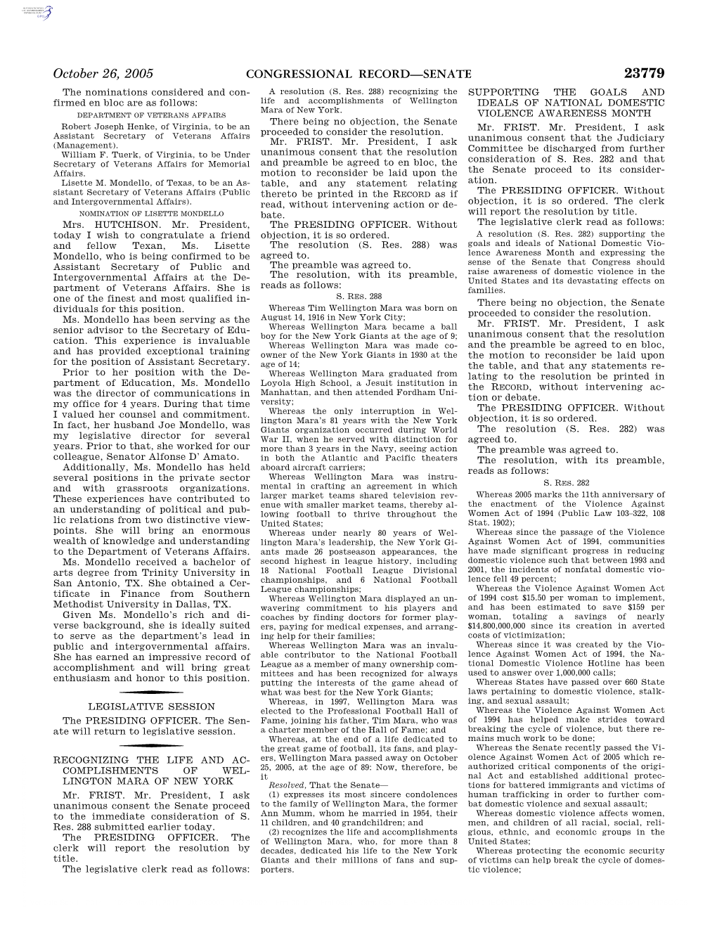 CONGRESSIONAL RECORD—SENATE October 26, 2005