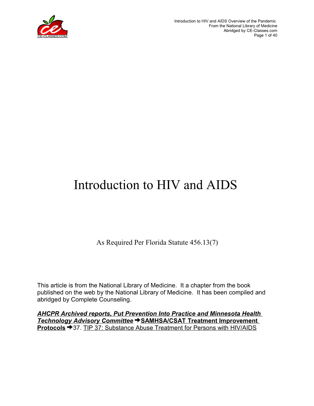 Introduction to HIV and AIDS