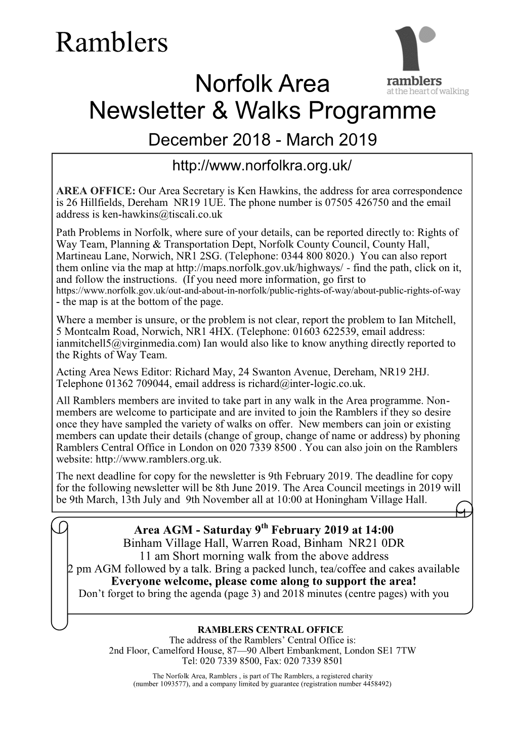 Norfolk Area Newsletter & Walks Programme