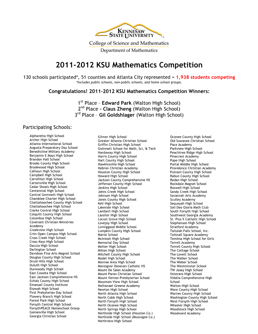 2011-2012 KSU Mathematics Competition