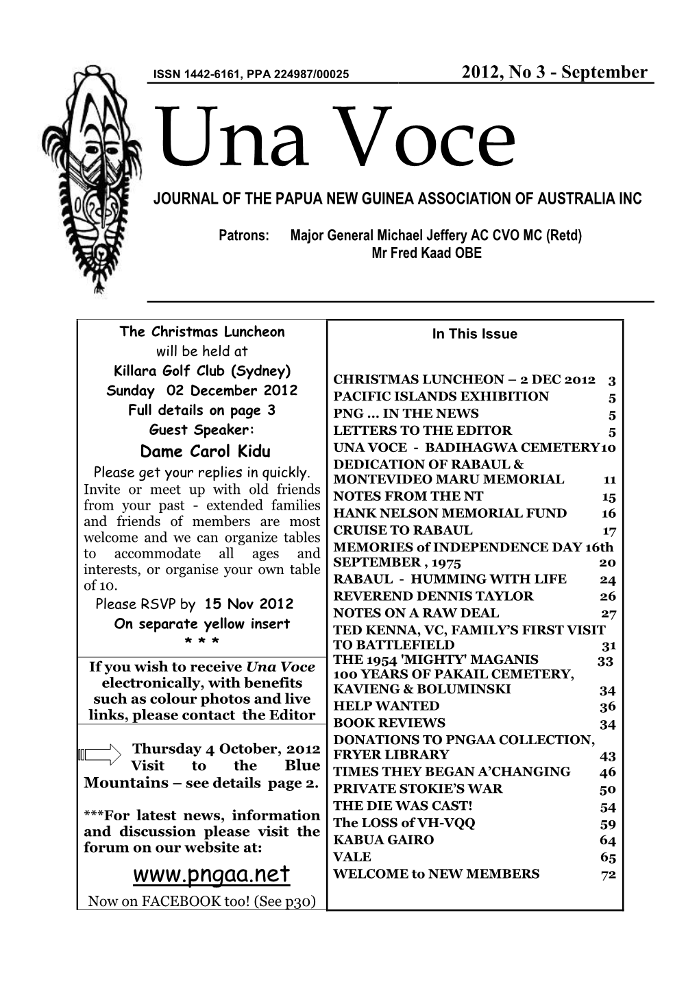 September Una Voce JOURNAL of the PAPUA NEW GUINEA ASSOCIATION of AUSTRALIA INC