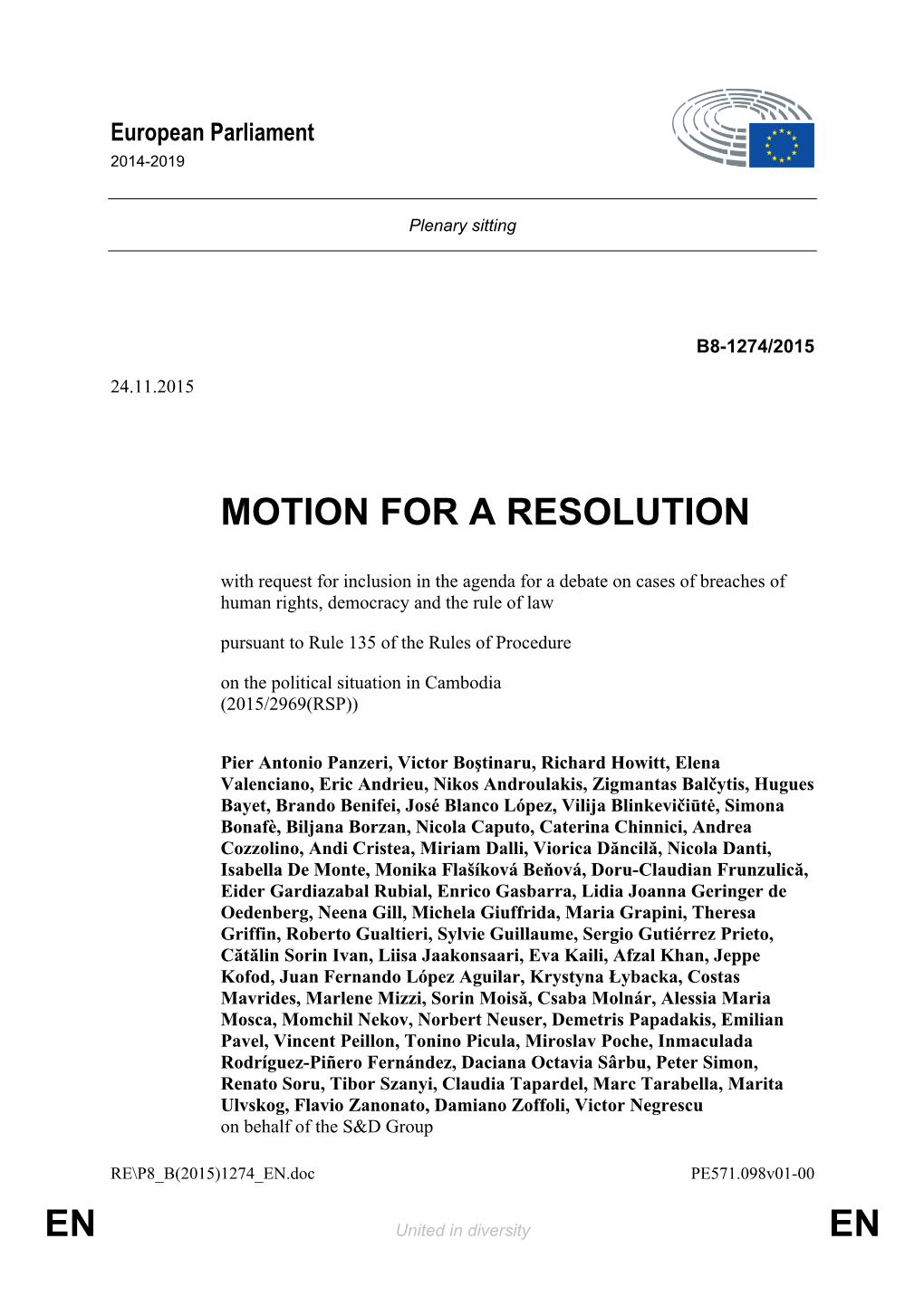 En En Motion for a Resolution