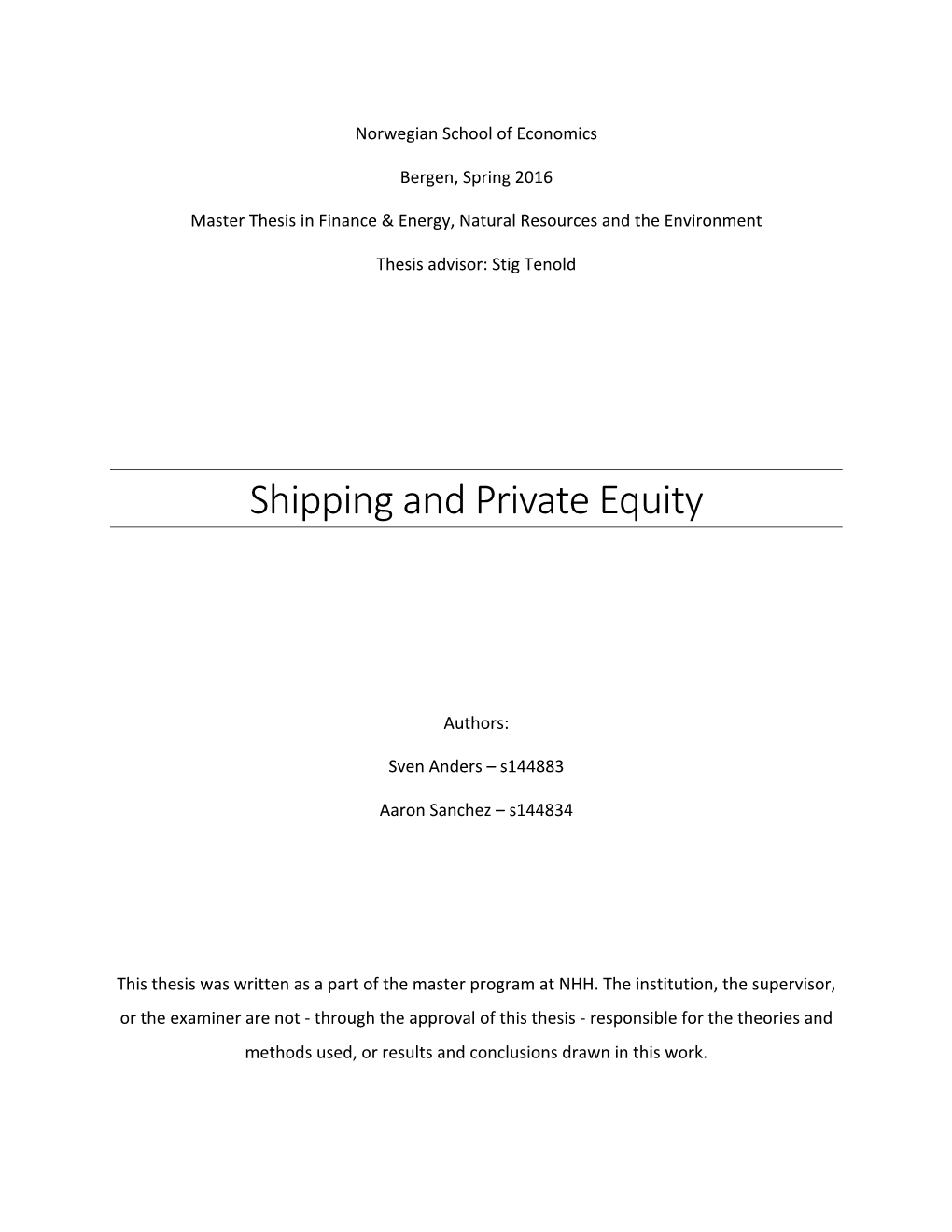 Shipping and Private Equity
