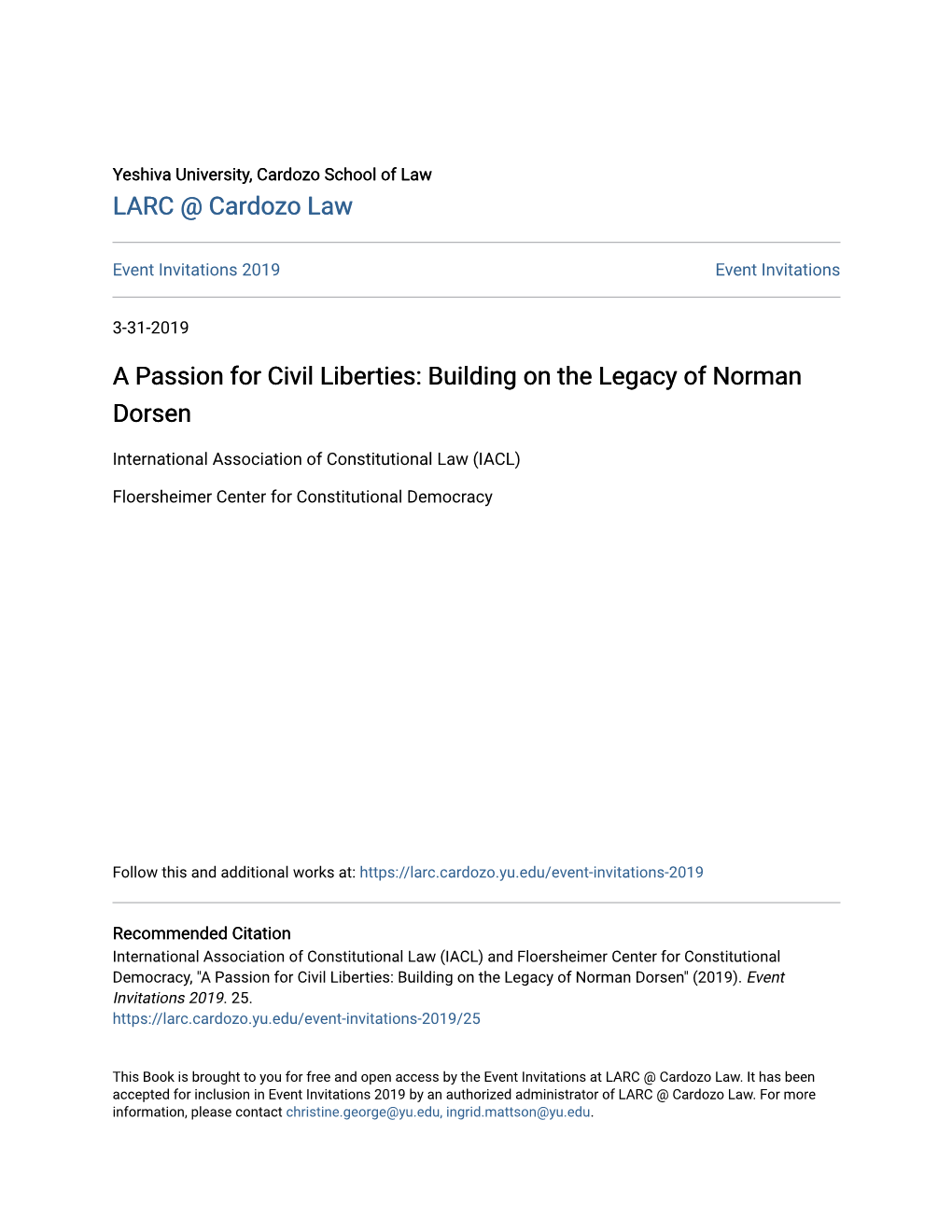 A Passion for Civil Liberties: Building on the Legacy of Norman Dorsen