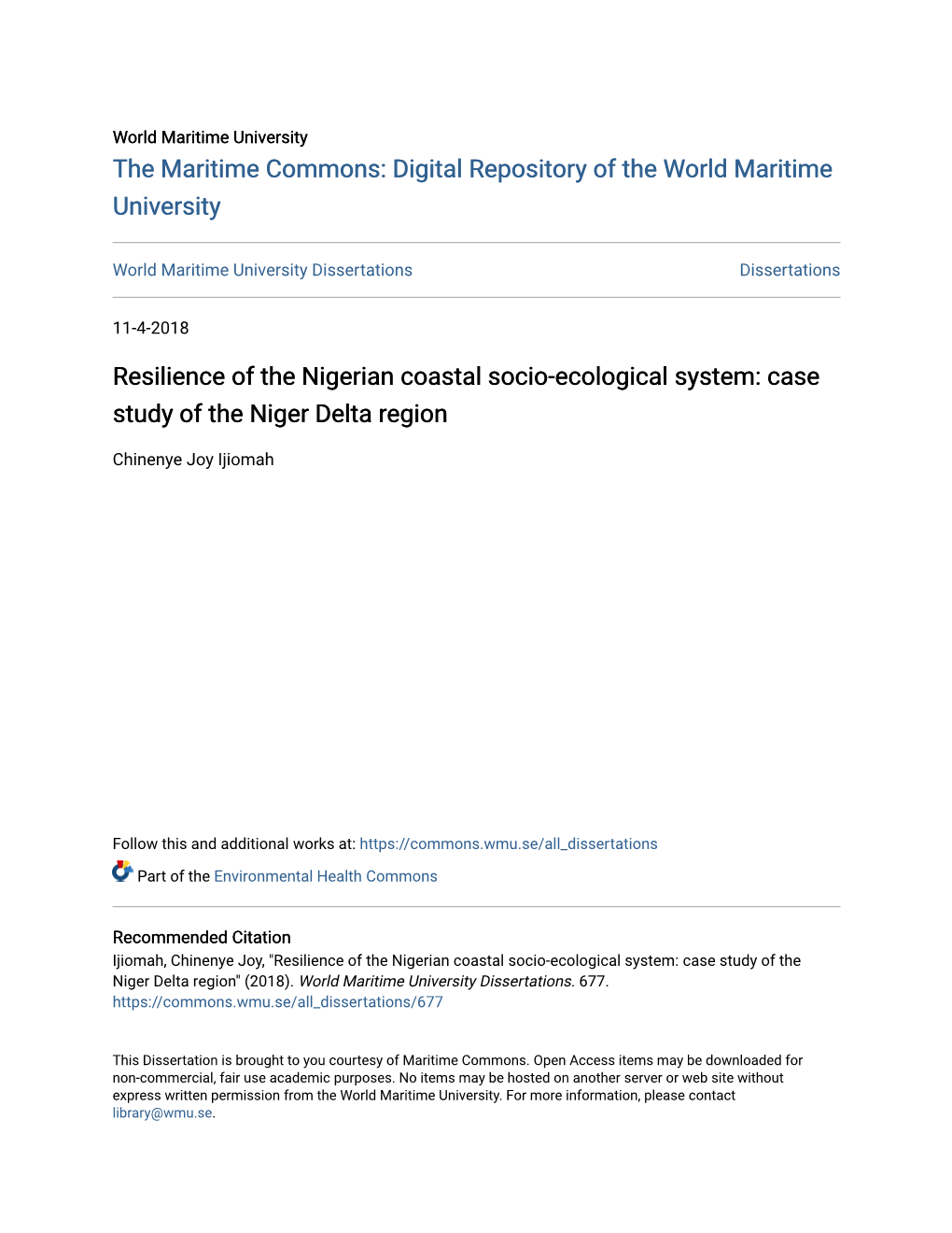 Resilience of the Nigerian Coastal Socio-Ecological System: Case Study of the Niger Delta Region