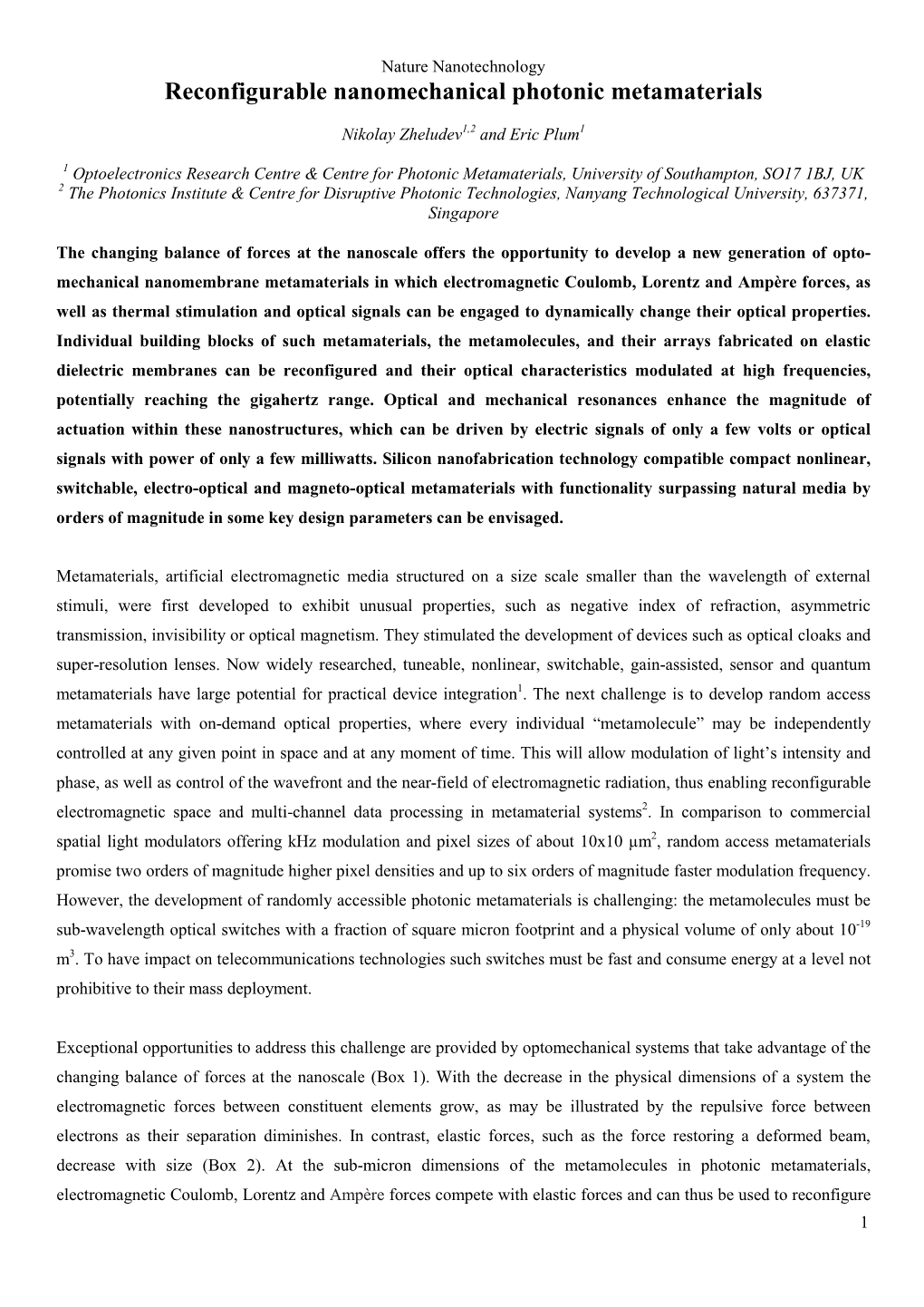 Reconfigurable Nanomechanical Photonic Metamaterials