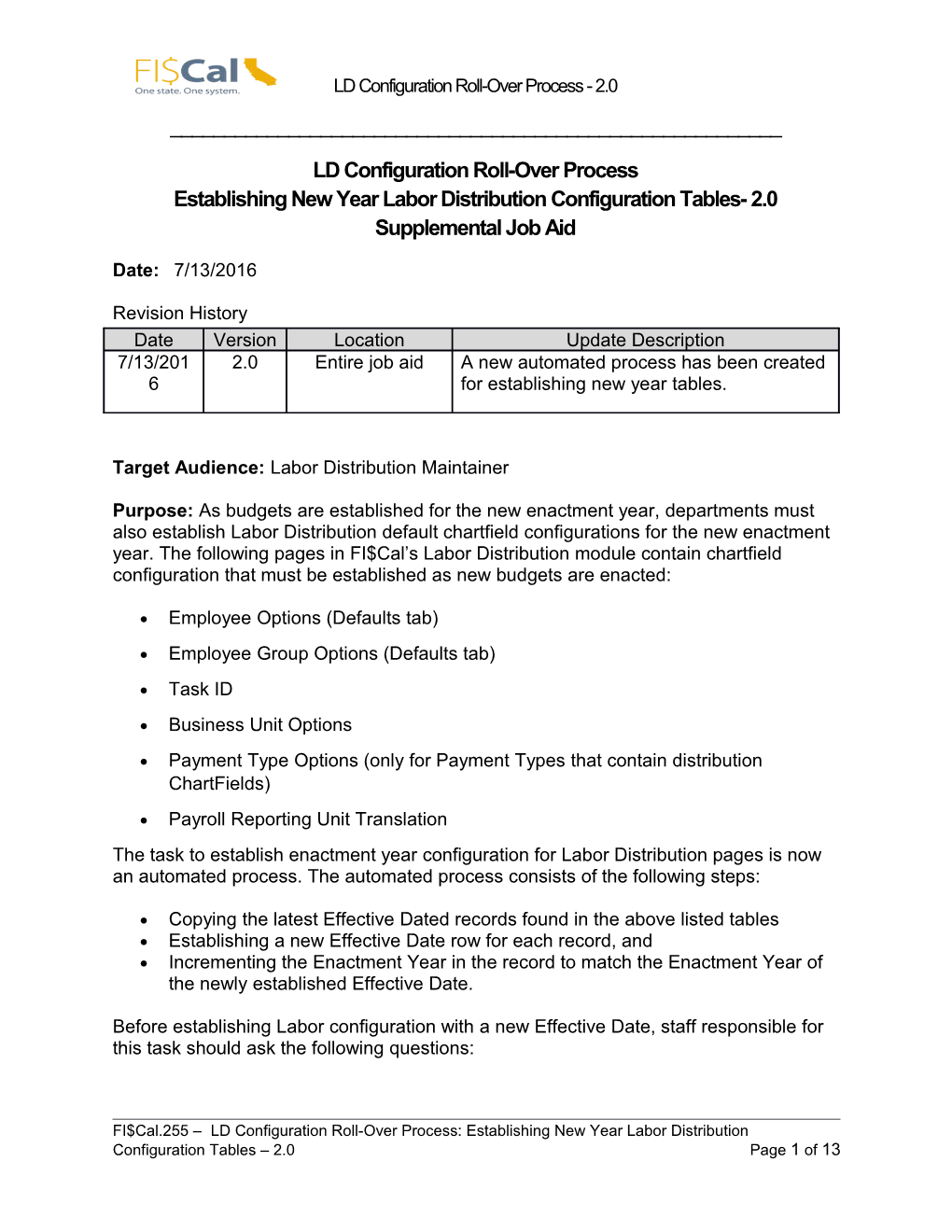 LD Configuration Roll-Over