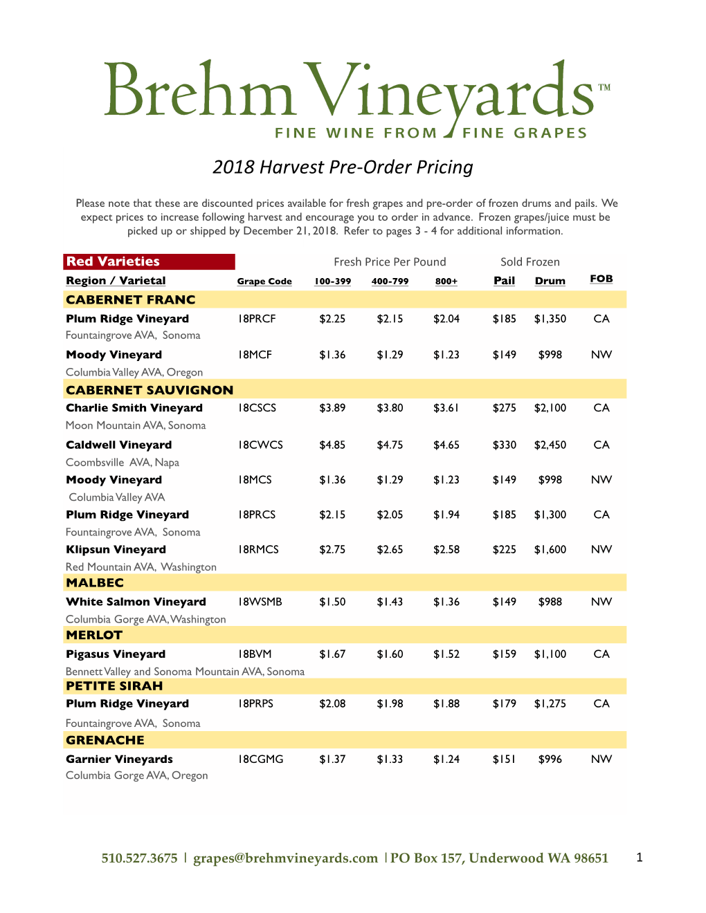 2018 Harvest Pre-Sale Pricing.8.16.18.Xlsx