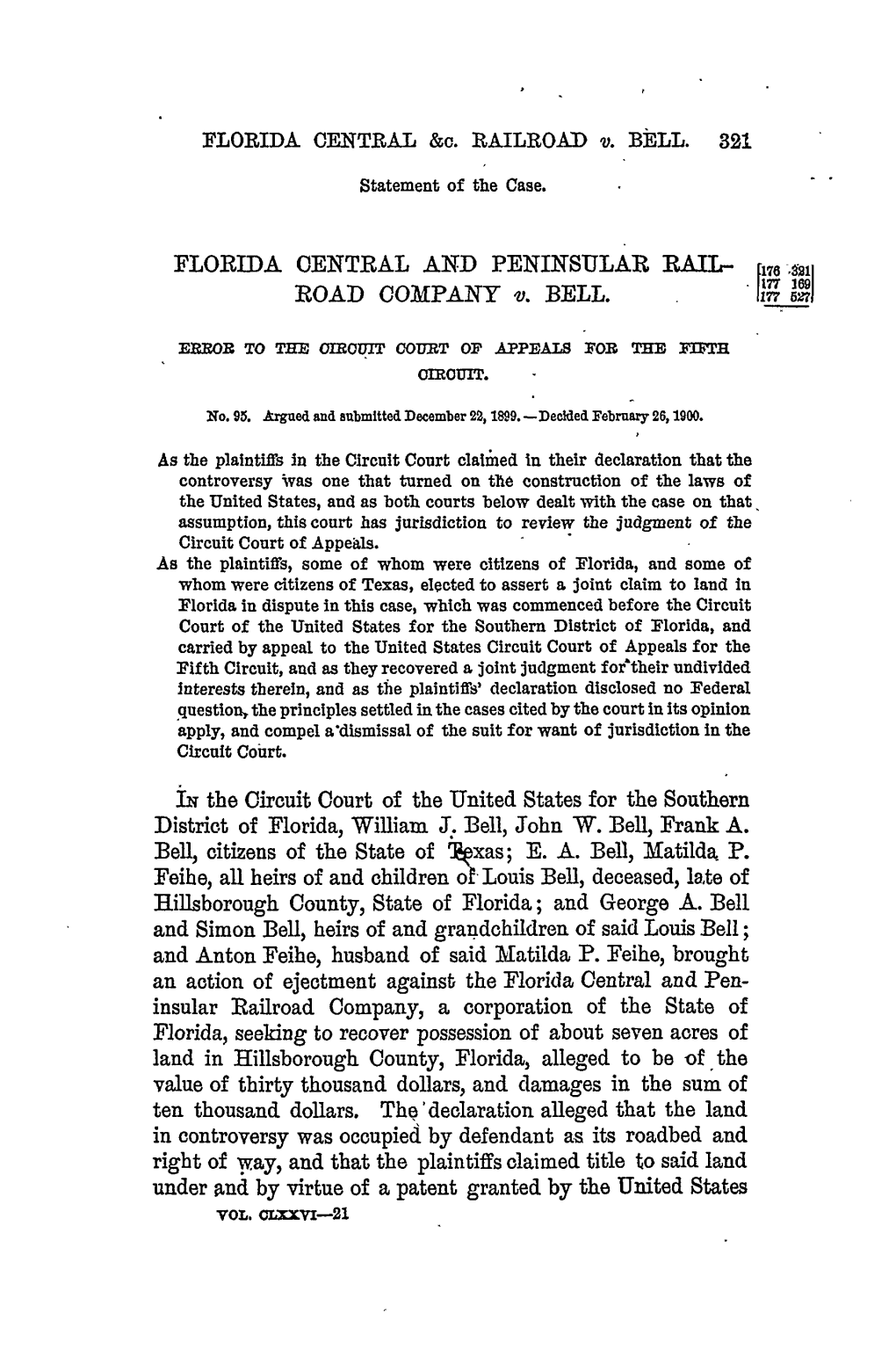 Florida Central &C. Railroad V. Bell, 176 US