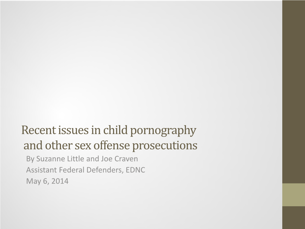 Recent Issues in Child Pornography and Other Sex Offense Prosecutions