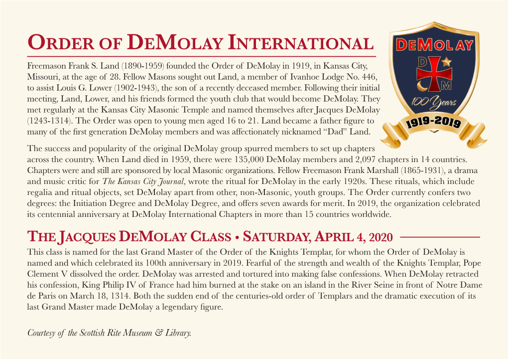 ORDER of DEMOLAY INTERNATIONAL Freemason Frank S