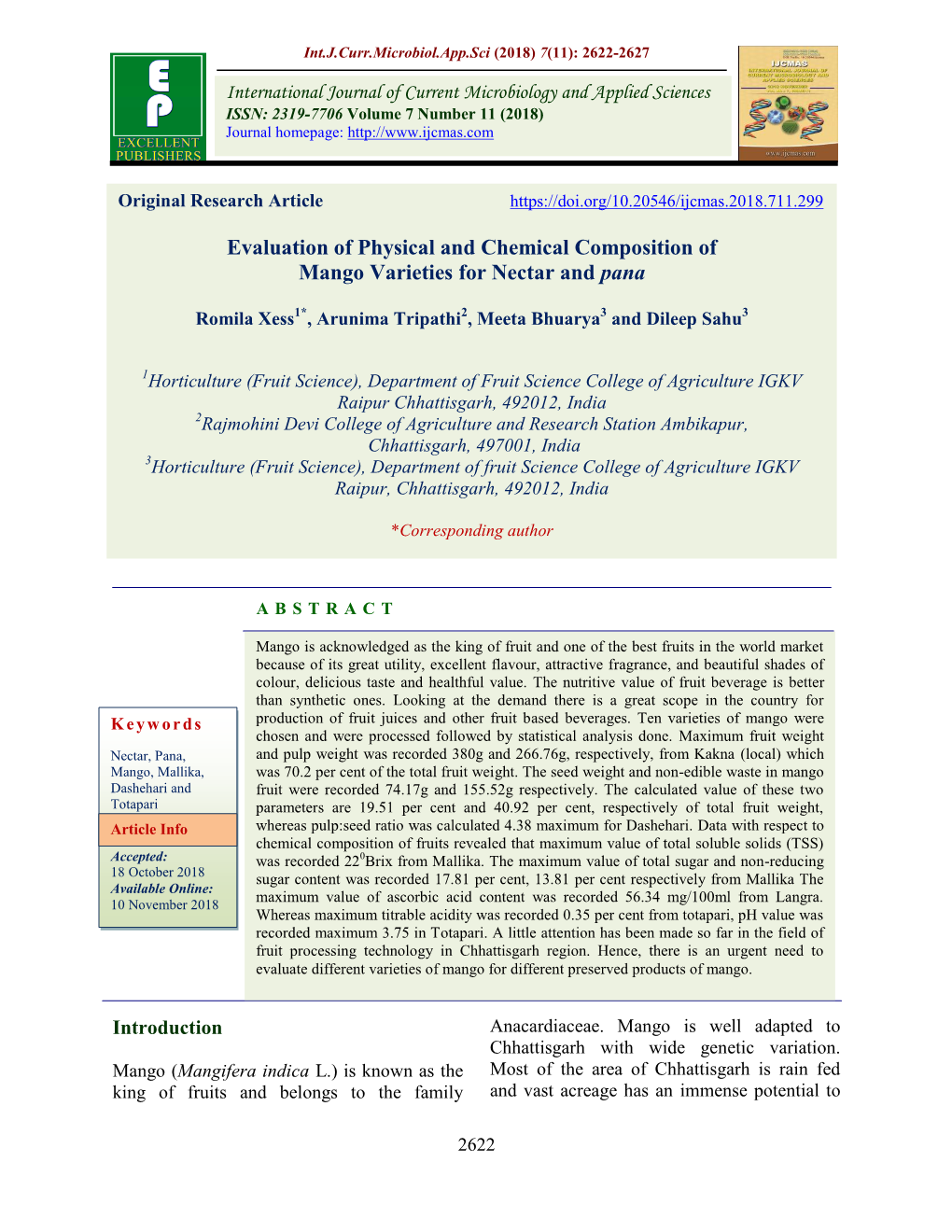 Evaluation of Physical and Chemical Composition of Mango Varieties for Nectar and Pana