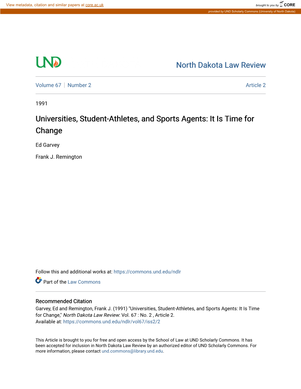 Universities, Student-Athletes, and Sports Agents: It Is Time for Change