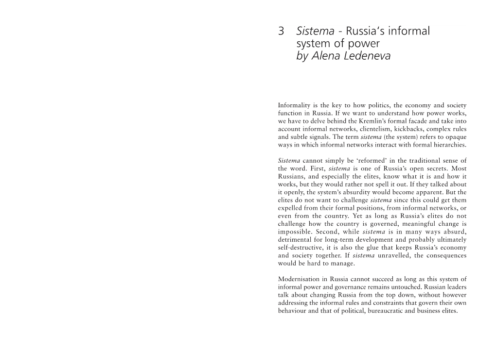 3 Sistema - Russia‘S Informal System of Power by Alena Ledeneva