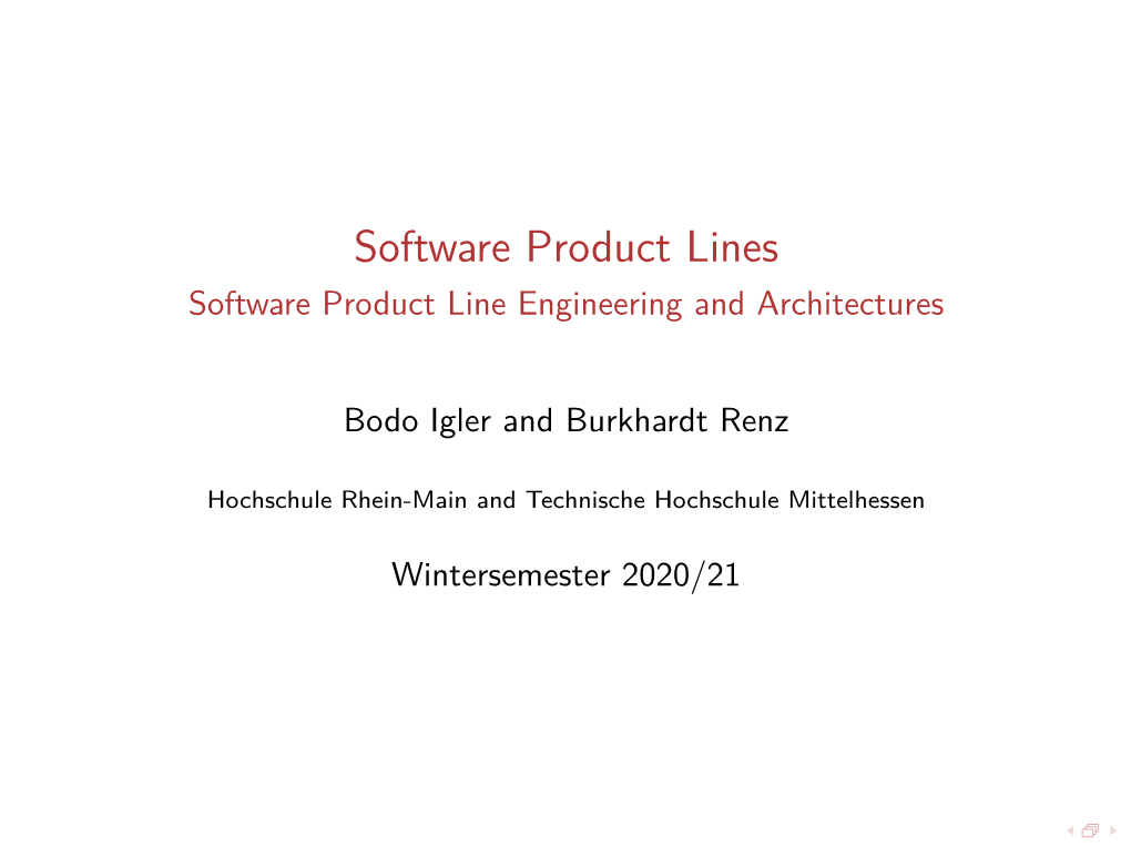 Software Product Lines Software Product Line Engineering and Architectures