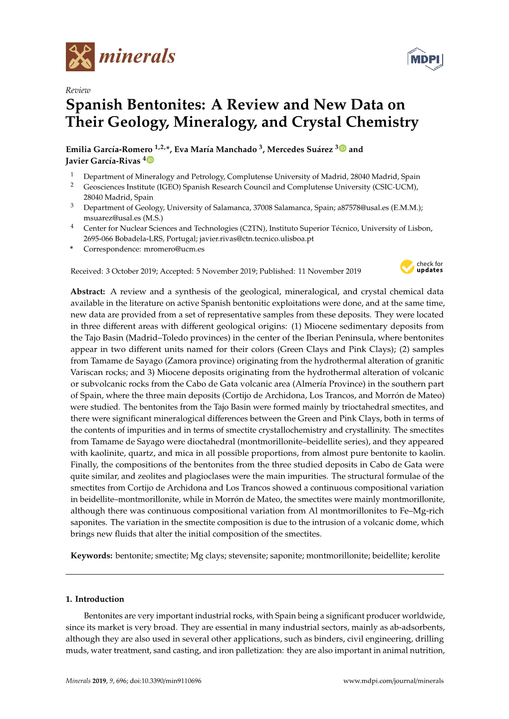 Spanish Bentonites: a Review and New Data on Their Geology, Mineralogy, and Crystal Chemistry