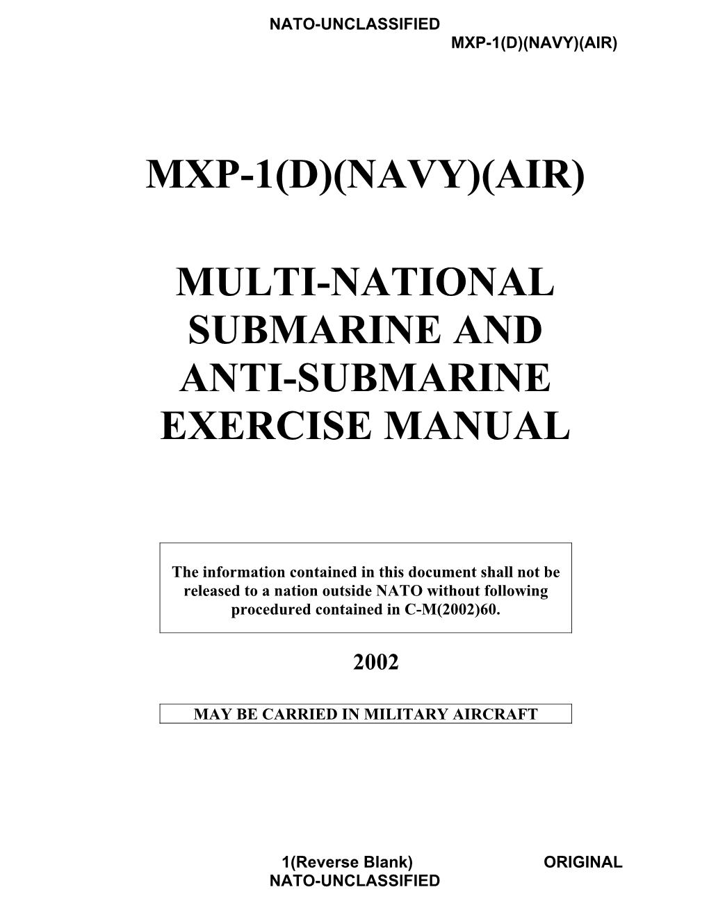 MXP-1(D)(NAVY)(AIR) Multi-National Submarine and Anti-Submarine Exercise Manual