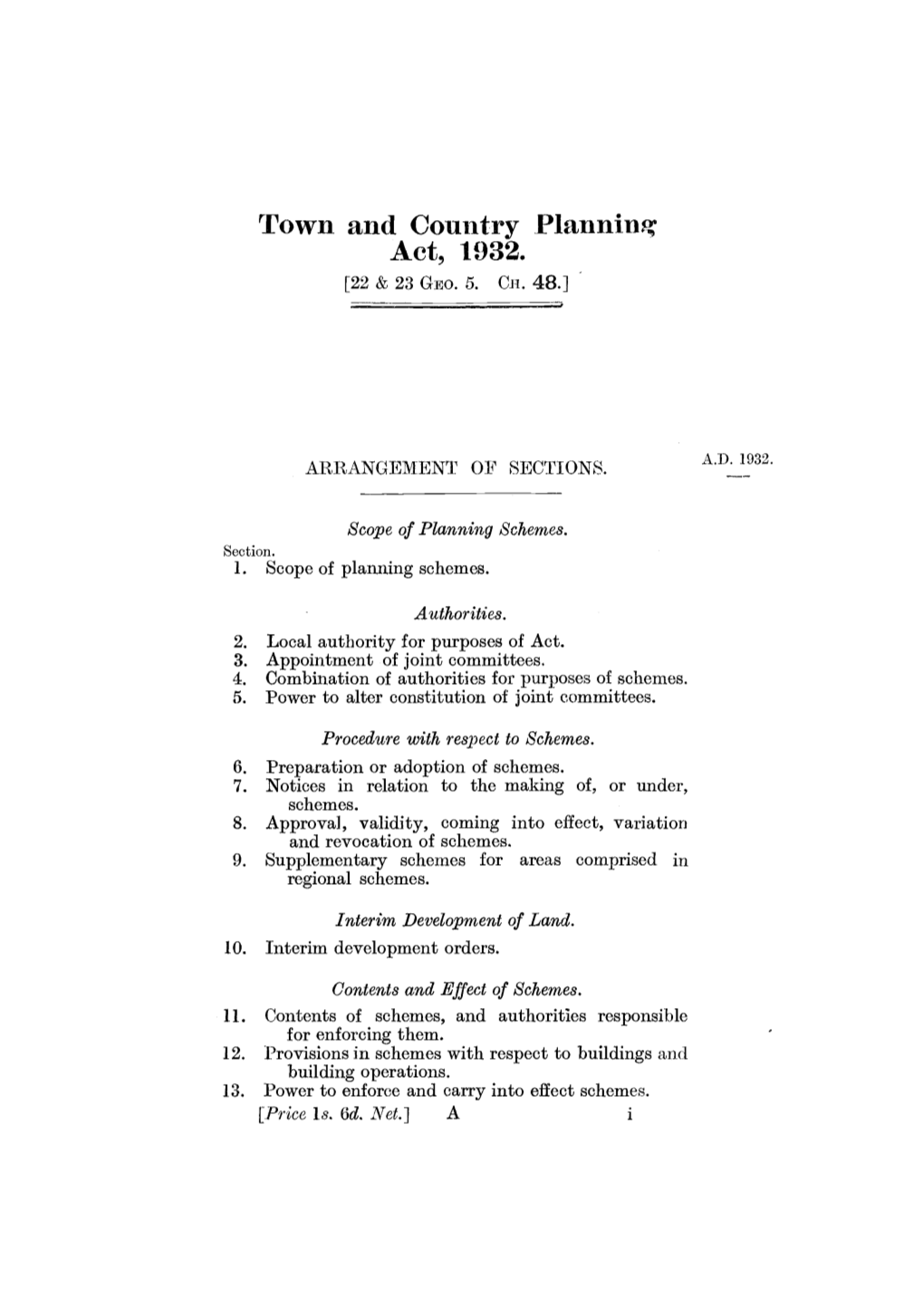 Town and Country Planning Act, 1932