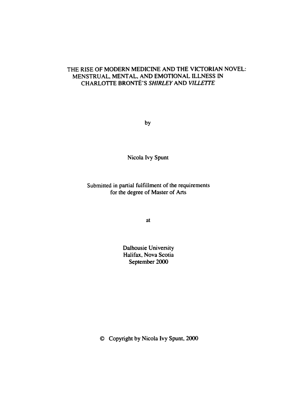 MENSTRUAL, MENTAL, and Emotlonal ILLNESS in CHARLOTTE BRONTË'sshirley and VILLETTE