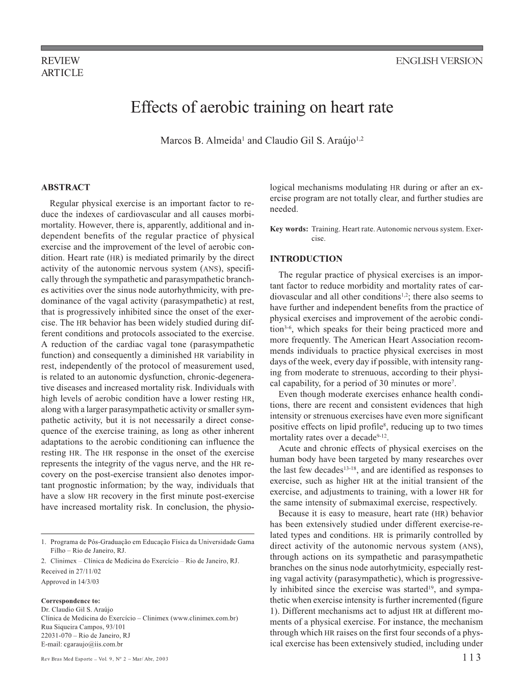 Effects of Aerobic Training on Heart Rate