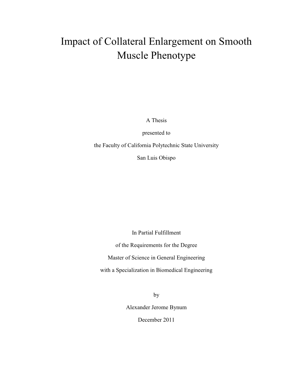 Impact of Collateral Enlargement on Smooth Muscle Phenotype