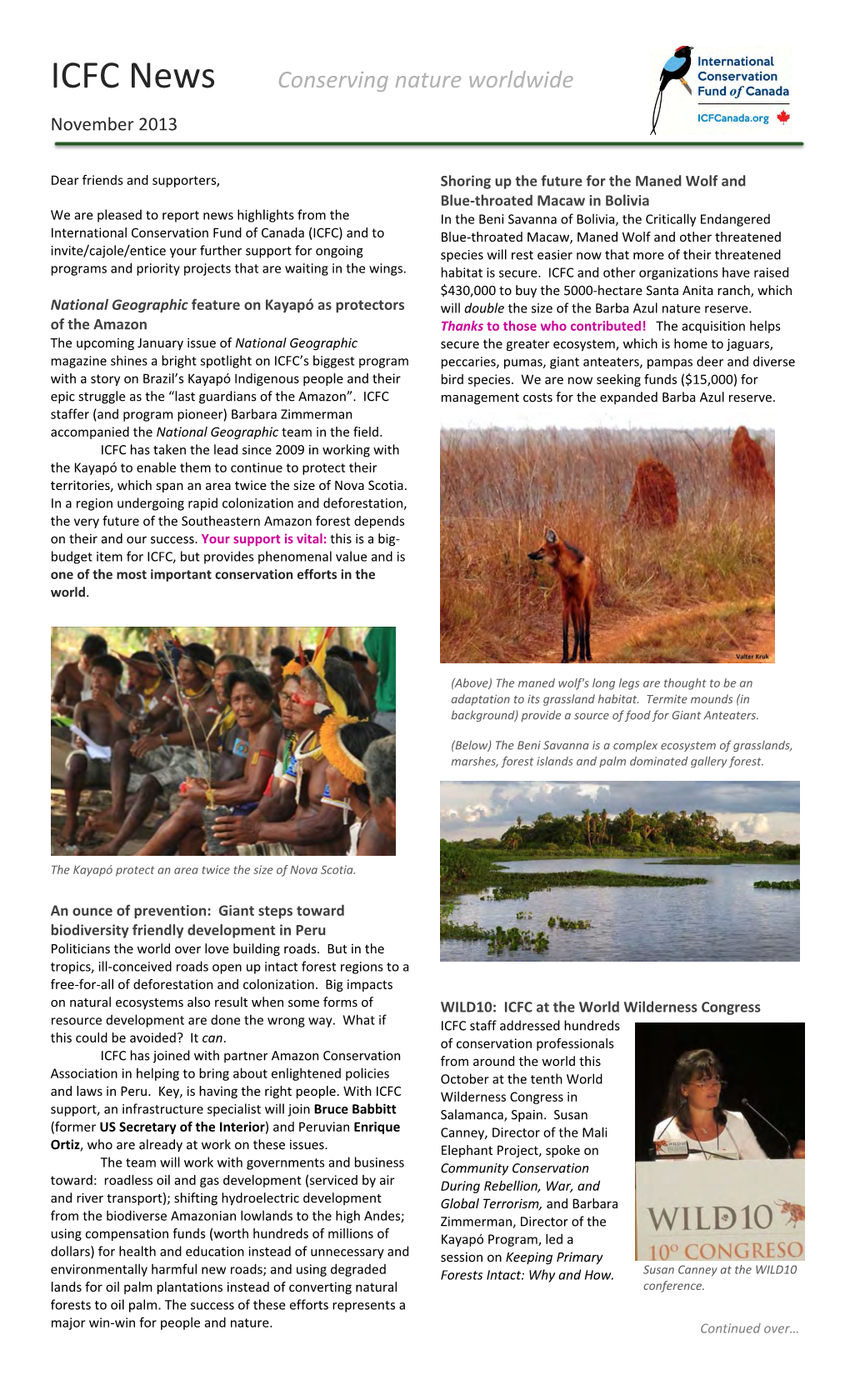 ICFC News Conserving Nature Worldwide November 2013