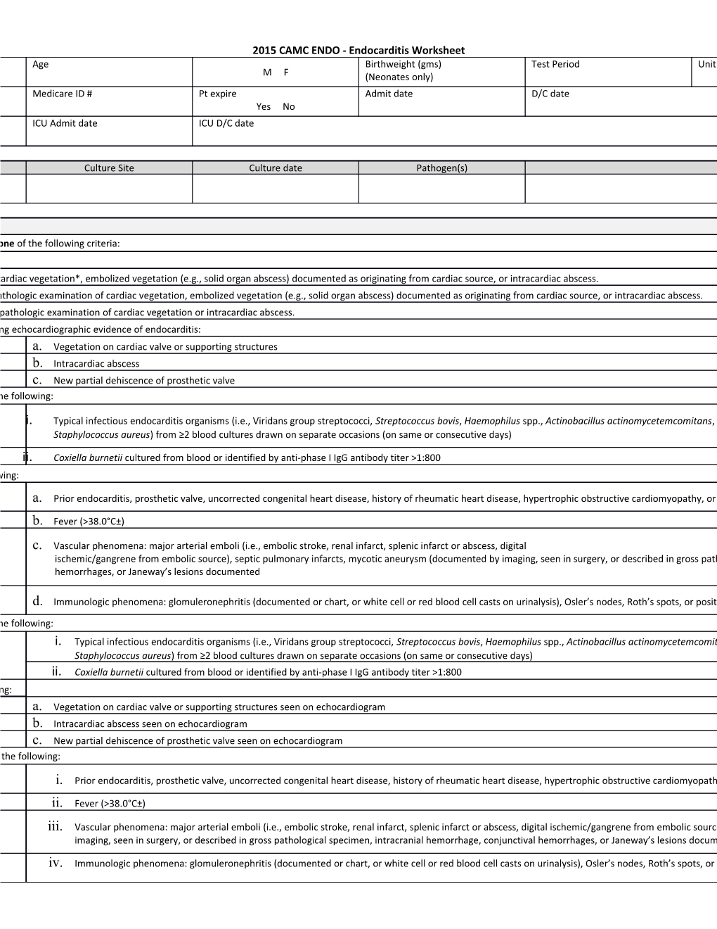 2015 CAMC ENDO - Endocarditis Worksheet