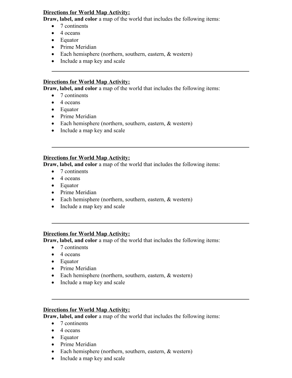 Directions for World Map Activity