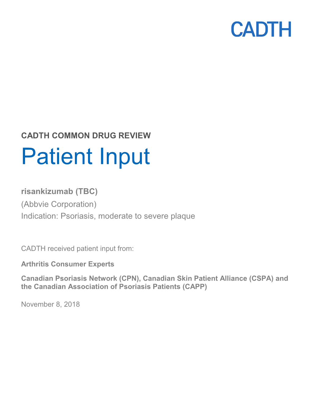 Patient Group Input Submissions