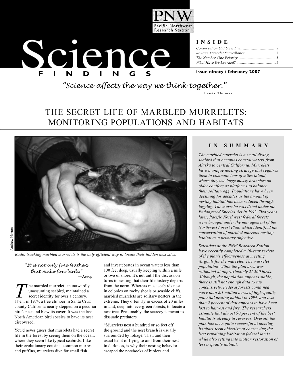 The Secret Life of Marbled Murrelets: Monitoring Populations and Habitats