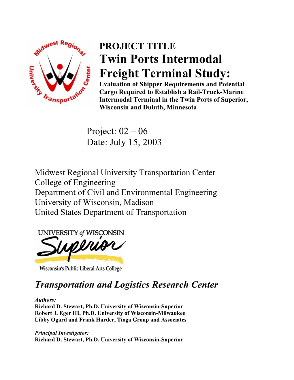 Twin Ports Intermodal Freight Terminal Study