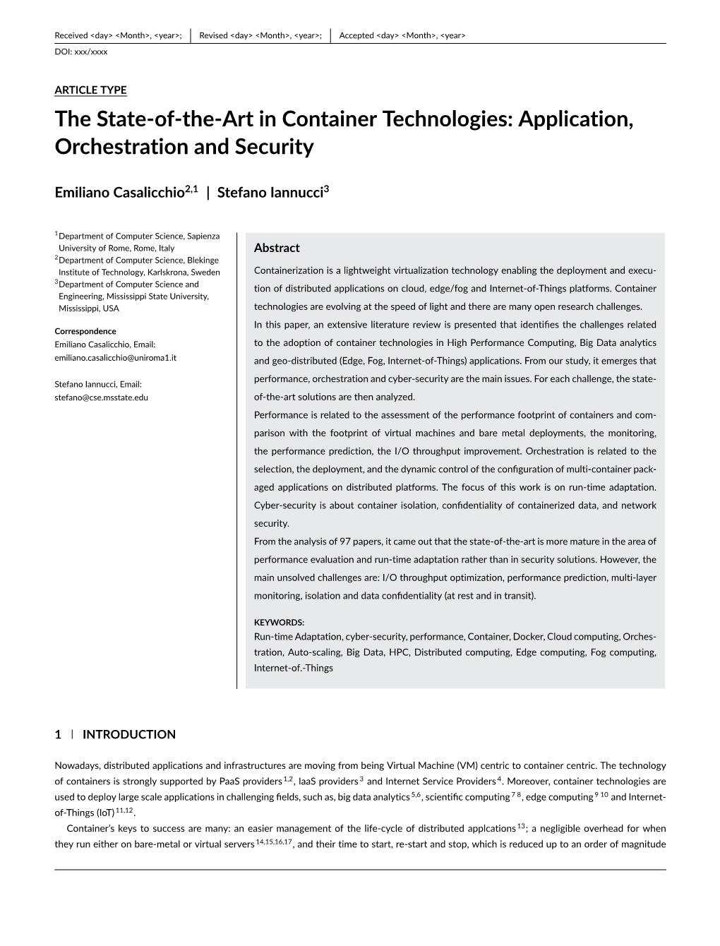 The State-Of-The-Art in Container Technologies: Application, Orchestration and Security