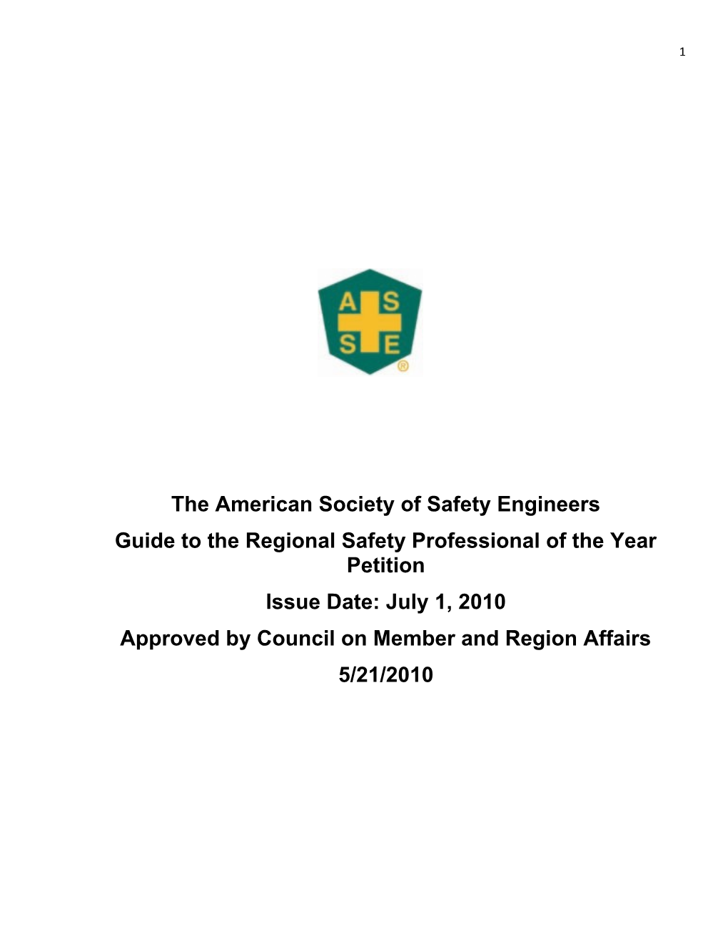Guide to the Regional Safety Professional of the Year Petition