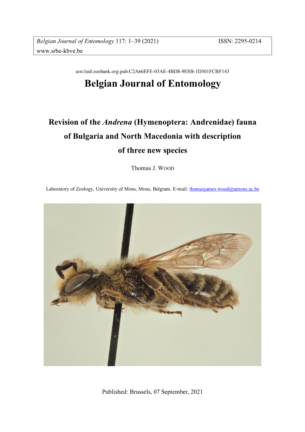 Belgian Journal of Entomology 117: 1–39 (2021) ISSN: 2295-0214