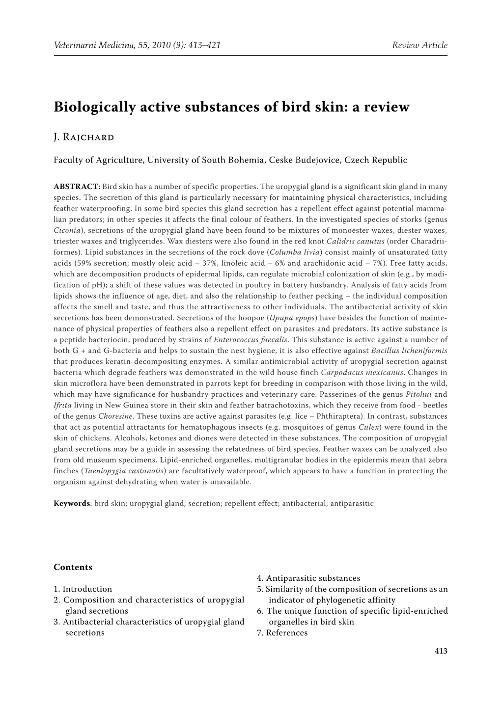 Biologically Active Substances of Bird Skin: a Review