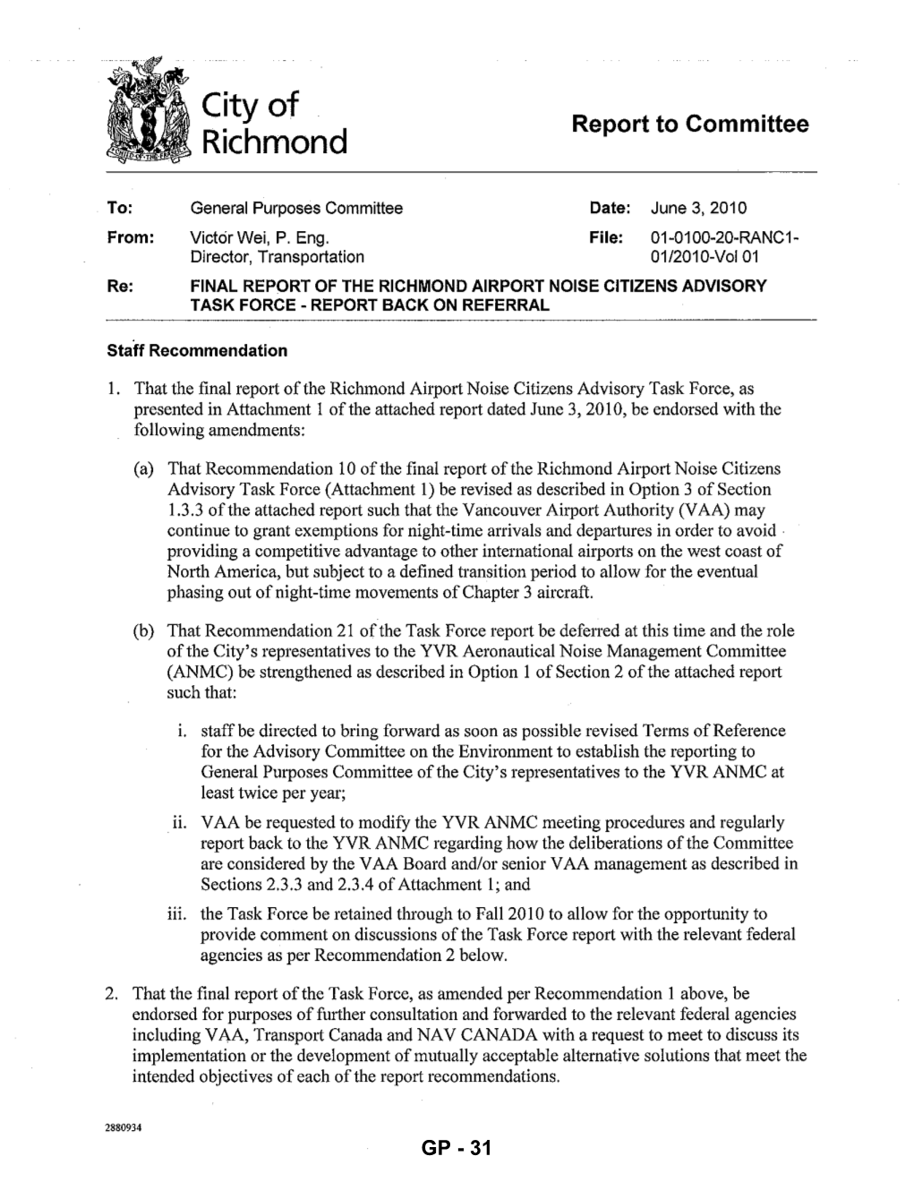 Final Report of the Richmond Airport Noise Citizens