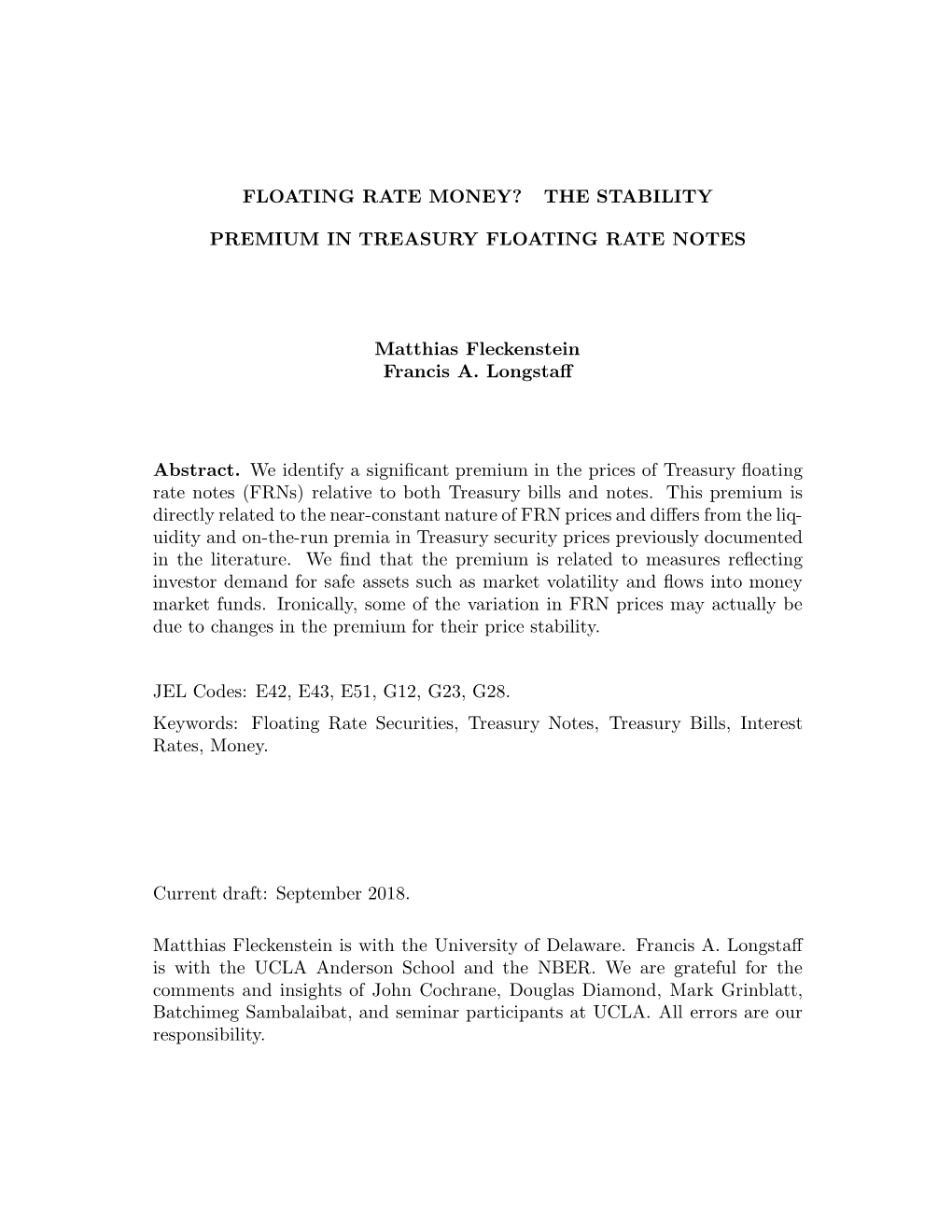 The Stability Premium in Treasury Floating Rate