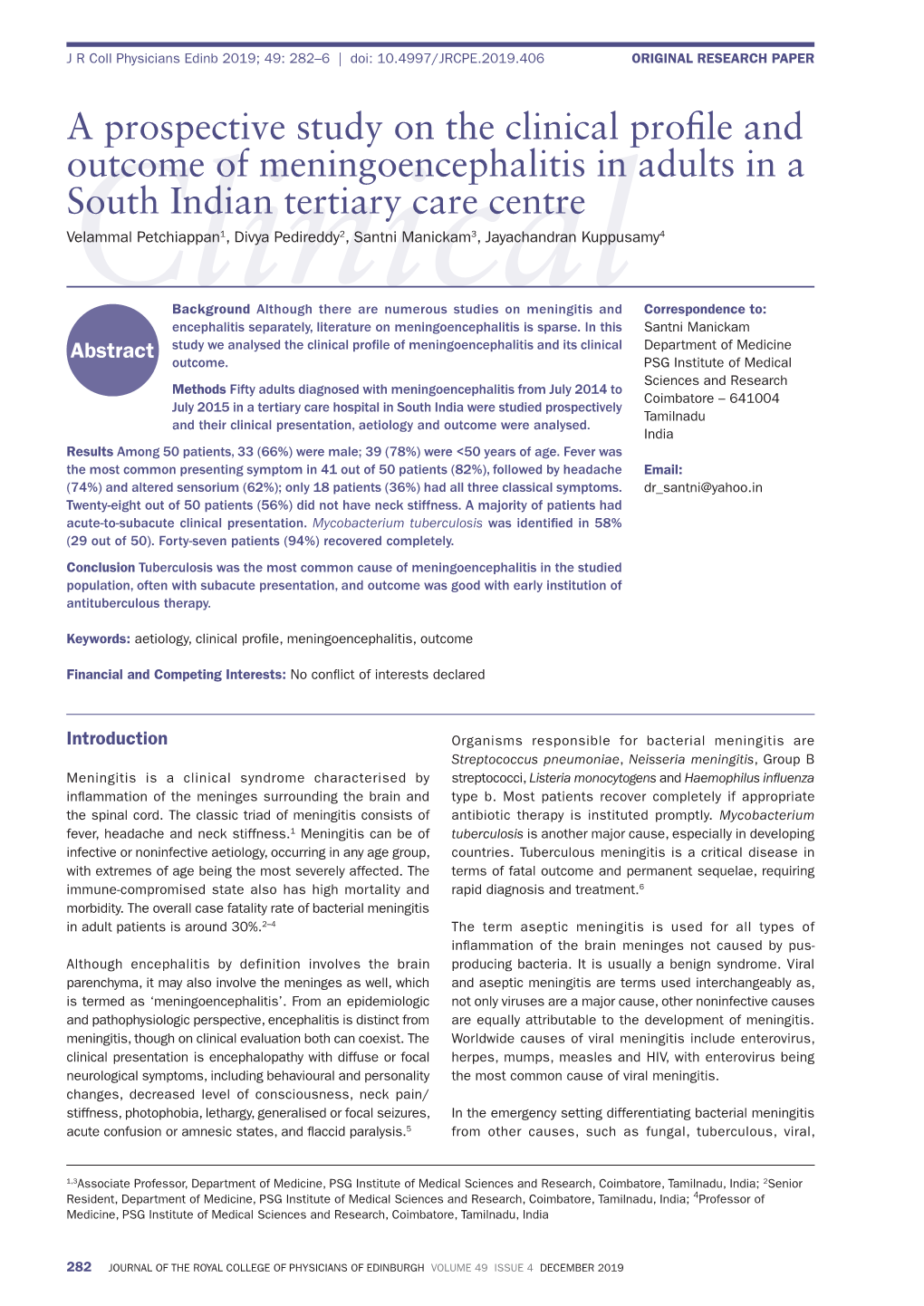 A Prospective Study on the Clinical Profile and Outcome Of