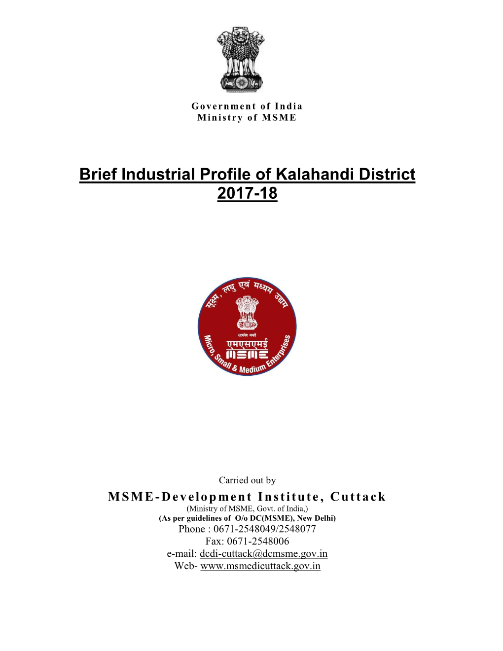 Brief Industrial Profile of Kalahandi District 2017-18