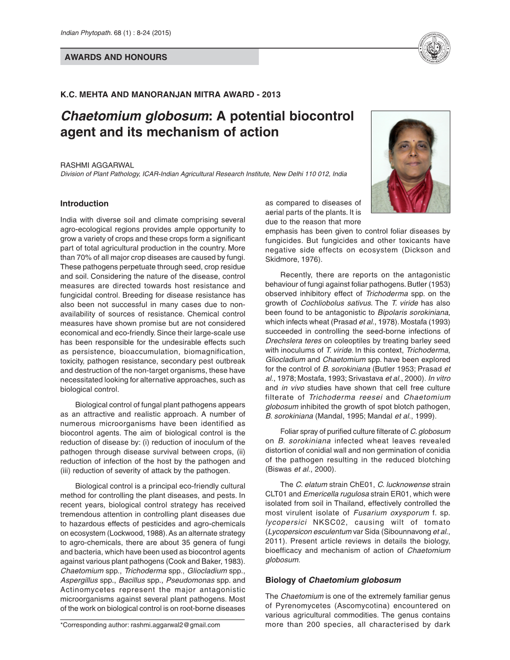 Chaetomium Globosum: a Potential Biocontrol Agent and Its Mechanism of Action