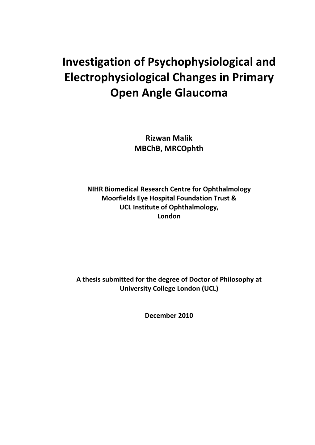 Investigation of Psychophysiological and Electrophysiological Changes in Primary Open Angle Glaucoma